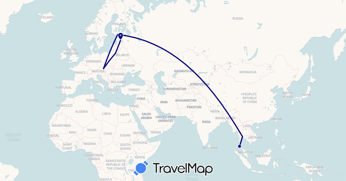 TravelMap itinerary: driving in Austria, Estonia, Finland, Lithuania, Thailand (Asia, Europe)